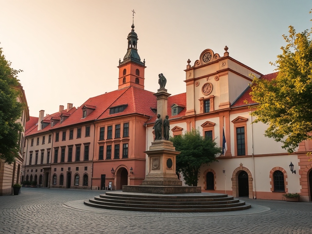 Widok na historyczne centrum Węgrowa z charakterystyczną architekturą i kościołem